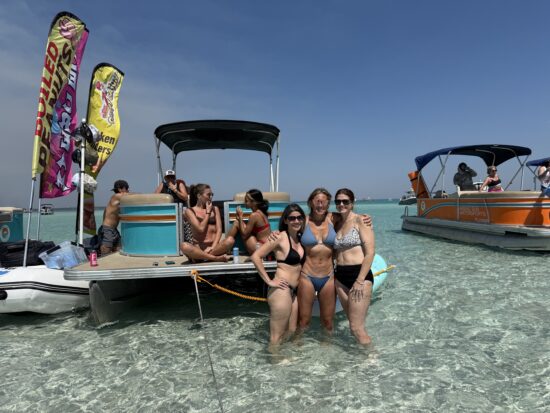 rising sun watersports destin pontoon rental crab island girl group friends
